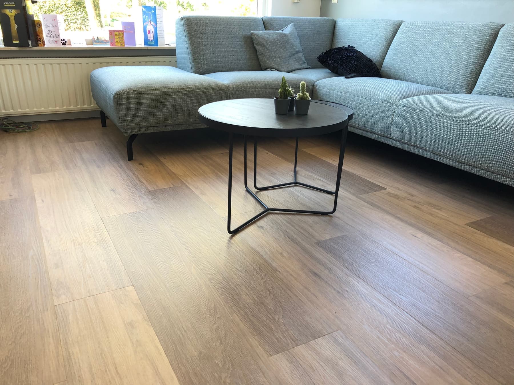 Living room with new plank flooring