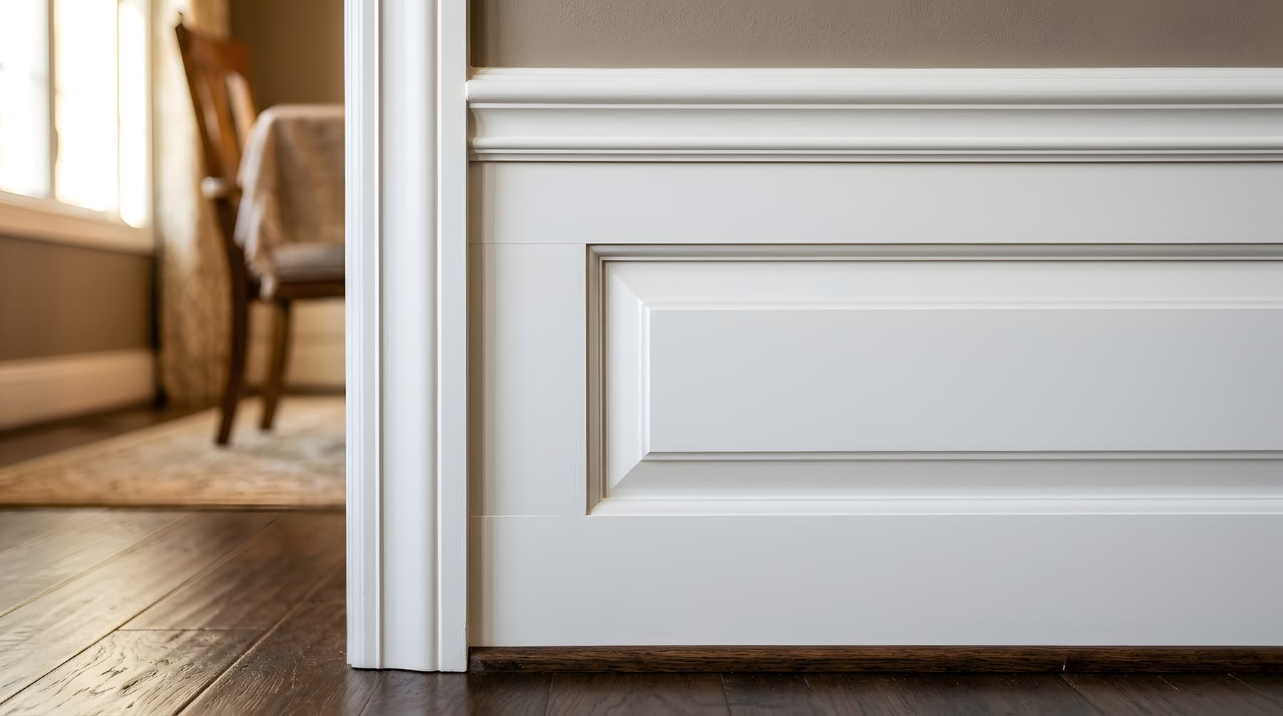 Painted wall panel and baseboard detail